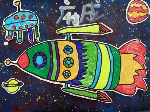 《火箭》 利用水粉颜料表现太空的颜色,感受颜色调和的魅力!