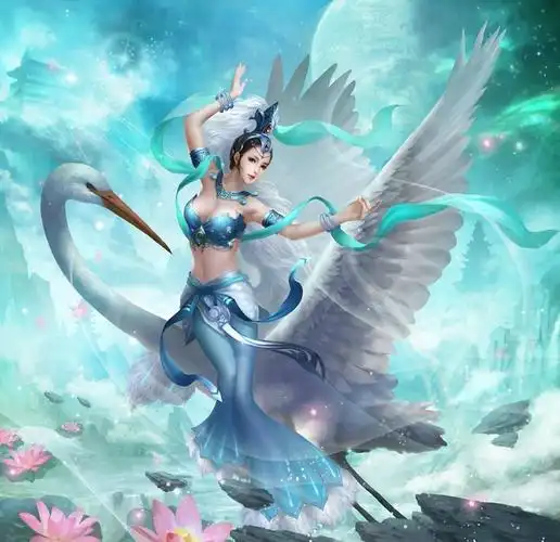 中国风古装3d古风美女天宫仙境 神鸟 坐骑