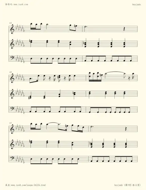 钢琴谱 - hey jude 孙燕姿原调伴奏谱
