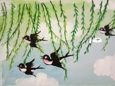 燕子回家啦,春天,儿童水粉画