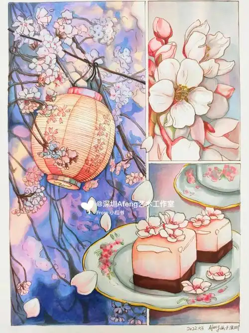 分镜插画马克笔手绘樱花浪漫