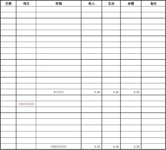 银行现金日记账(收支登记表)