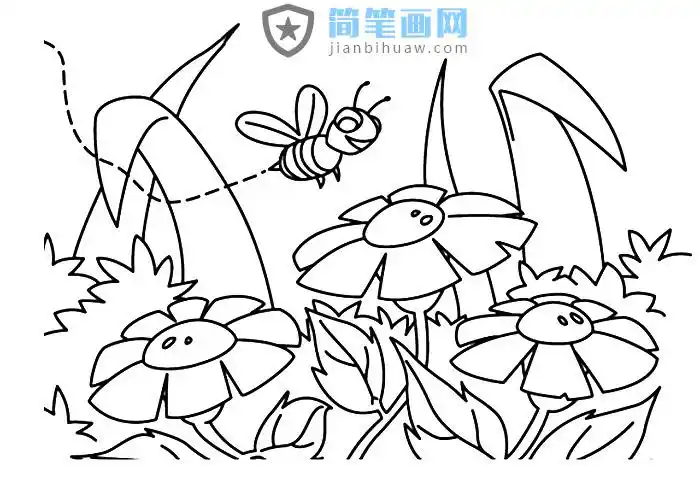 蜜蜂在丛林中采蜜的简笔画图片