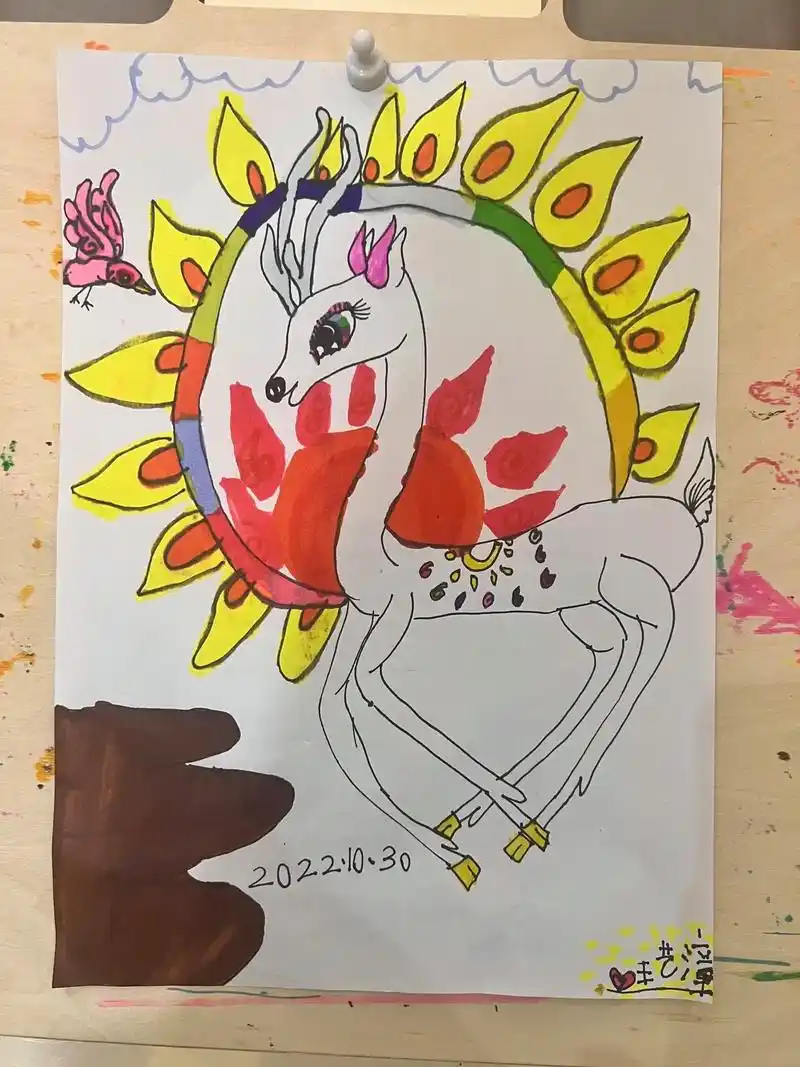 九色鹿系列 🎨#爱画画的小朋友#少儿美术 #简笔画 - 抖音