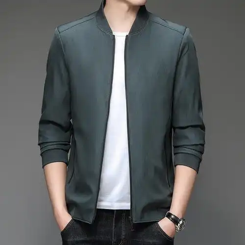 店轻奢品牌时尚纯色夹克衫男春季新款棒球领百搭帅气潮男装外套上衣