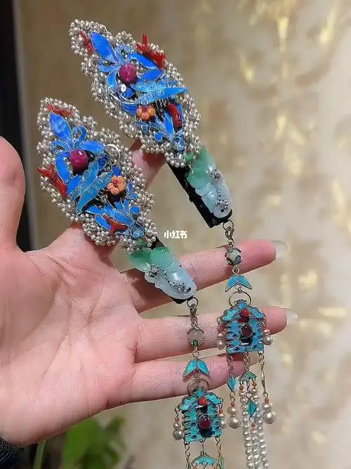 古董珠宝  #点翠  #汉服配饰  #发卡  #辑珠发