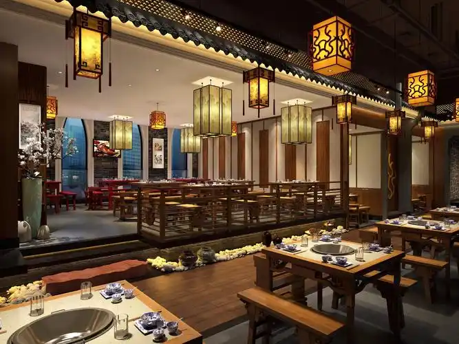 火锅店小包间装修效果图 中式风格300平方火锅店装修图片