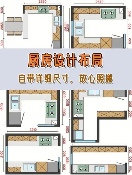 厨房设计布局丨自带详细尺寸放心照搬