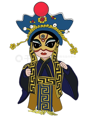 文化节蓝灰色系手绘插画风二郎神京剧脸谱png免抠图