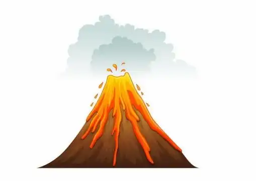 卡通漫画风格正在喷发流淌岩浆的火山png图片免抠矢量素材