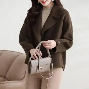 俞颜之女士毛妮子外套短款矮个子尼妮泥毛呢女2022秋冬新款西装领高端