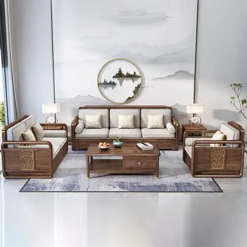 实木沙发组合新中式客厅家具冬夏两用储物1 2 3胡桃木小户型木制