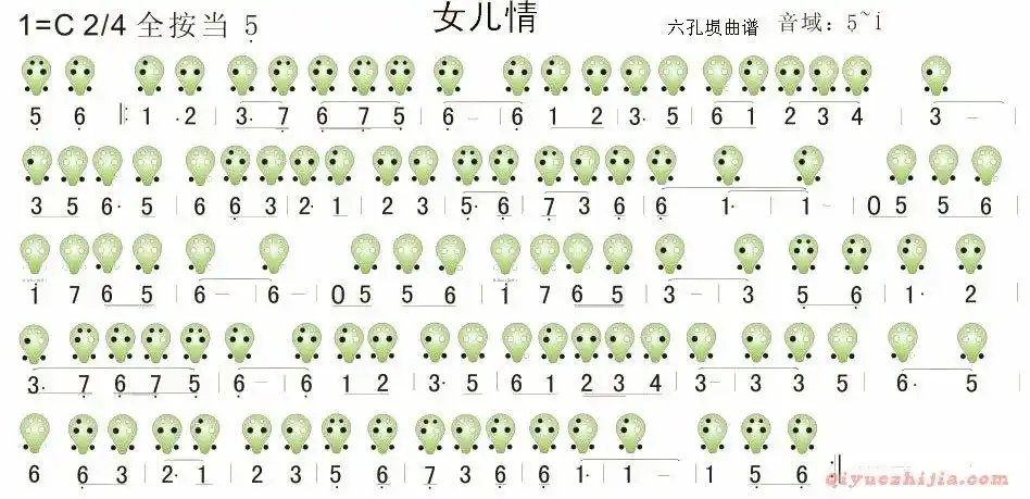 六孔埙曲谱女儿情