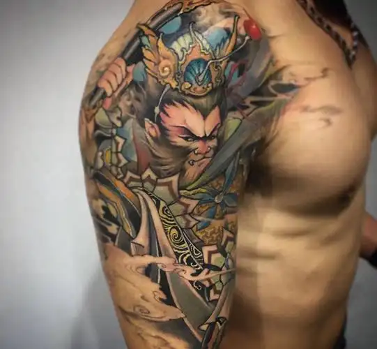 猴子纹身图片_手臂新传统孙悟空美猴王齐天大圣纹身图案