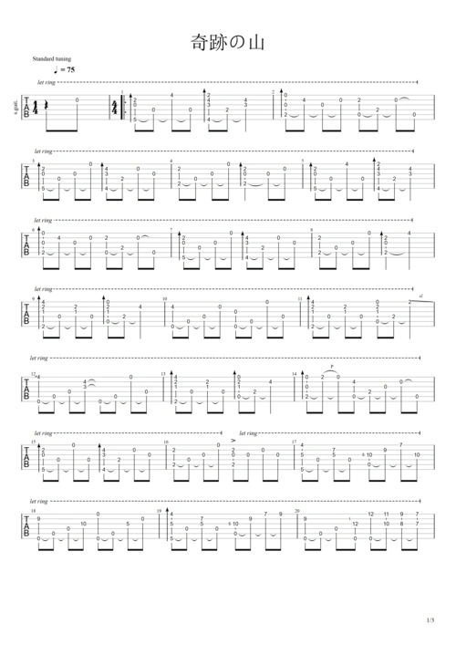 奇迹の山(原版)e调六线吉他谱-虫虫吉他谱免费下载