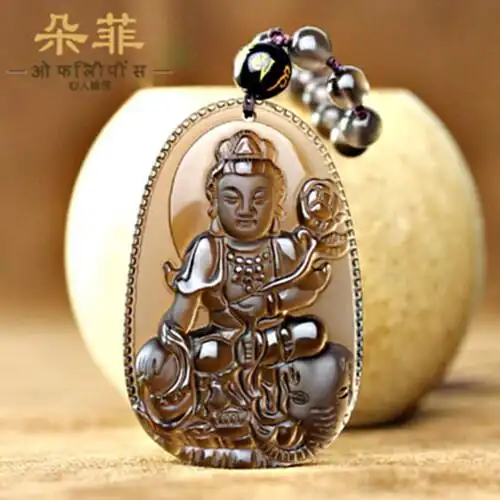 朵菲冰种黑曜石本命佛吊坠男女项链普贤菩萨生肖属龙属蛇节日礼物