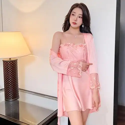 臣轩新品丝绸性感睡衣女***情趣吊带裙春秋夏季冰丝睡裙薄款睡袍 - 17