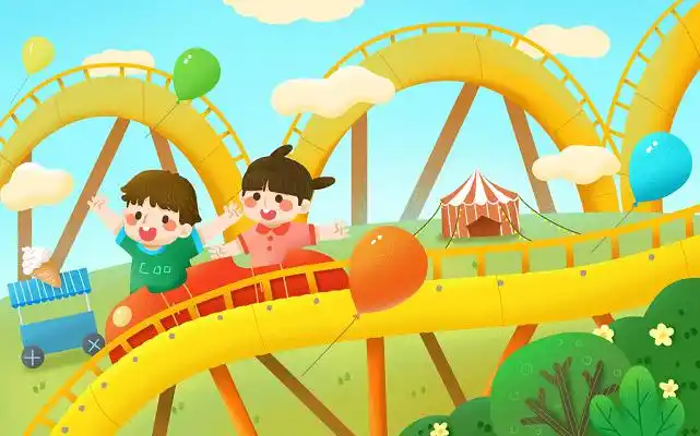 儿童节插画手绘儿童节在游乐园过山车玩耍的儿童可爱儿童节原创插画
