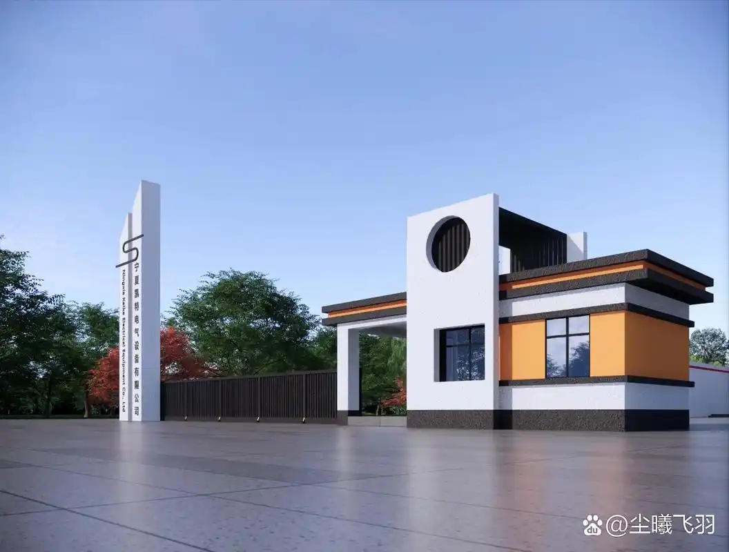 厂房大门门头保安室外立面效果图设计