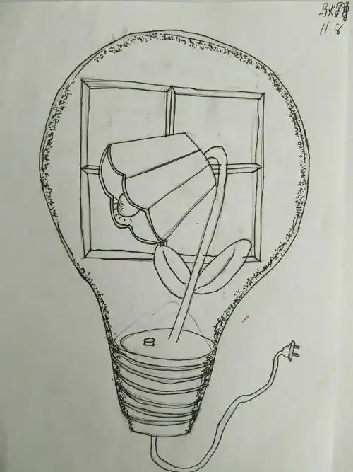 灯泡创意线描联想
