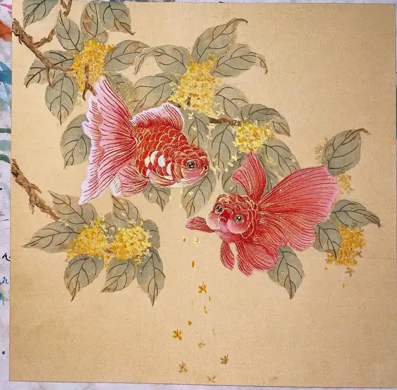 桂花金鱼  吉祥富"桂"   鸿运当头.#国画金鱼 - 抖音