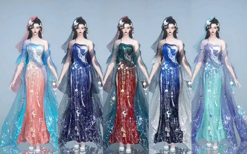 【逆水寒手游时装染色】新68元时装 圣月澄空 染色分享 含玉华轻容6套