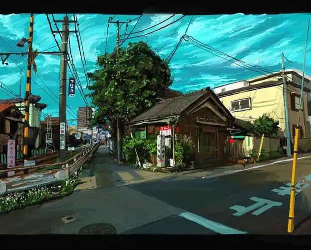 现代日式室外场景插画