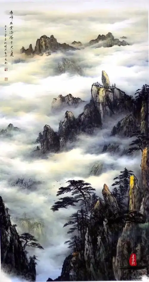 张国民山水画《奇峰出云海》