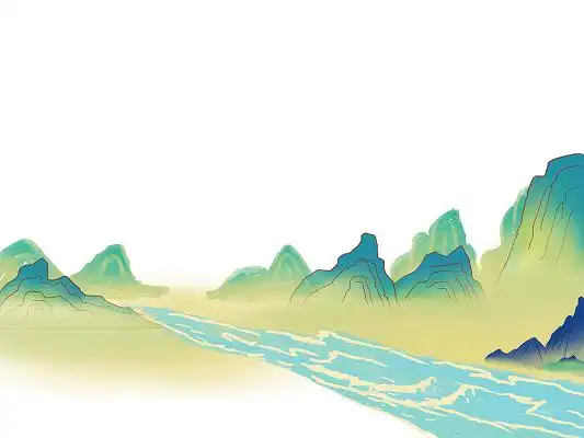 彩色远山国潮山水山峰祥云山风景png素材