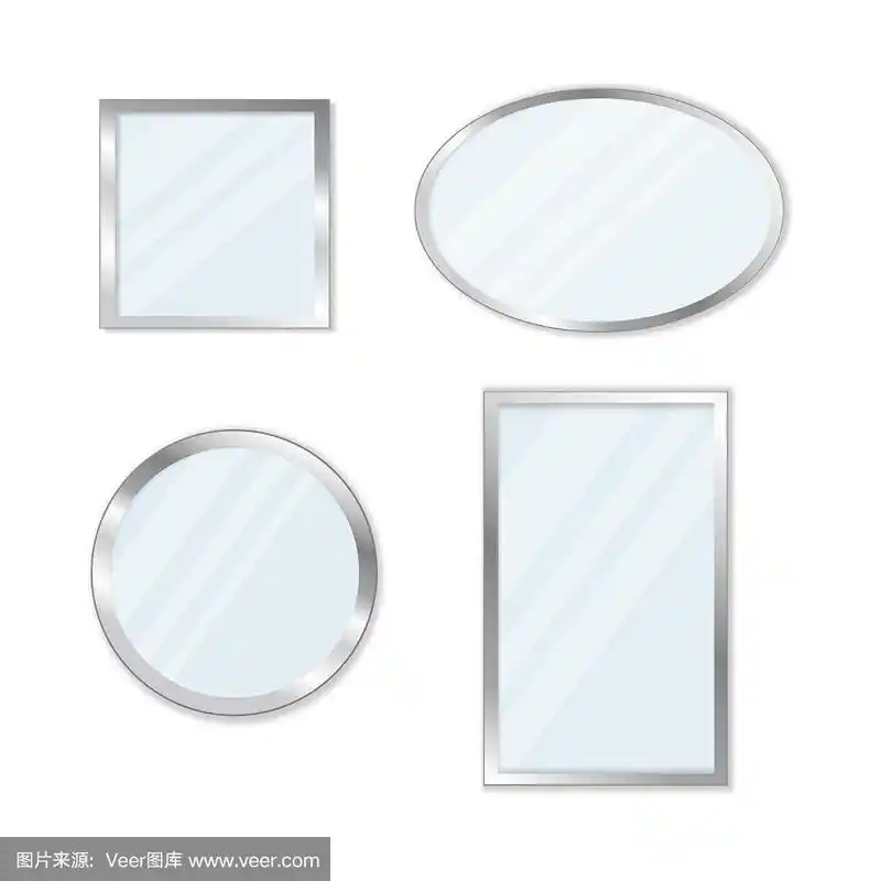 一组平面镜孤立在白色背景