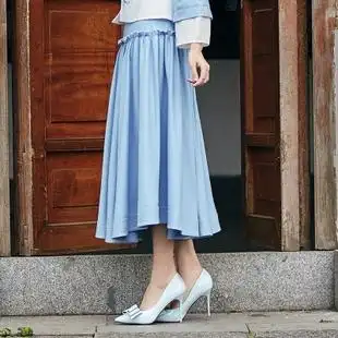 女装 中式 羊毛呢半身裙a字大摆过膝伞裙民国风复古百褶裙秋冬装