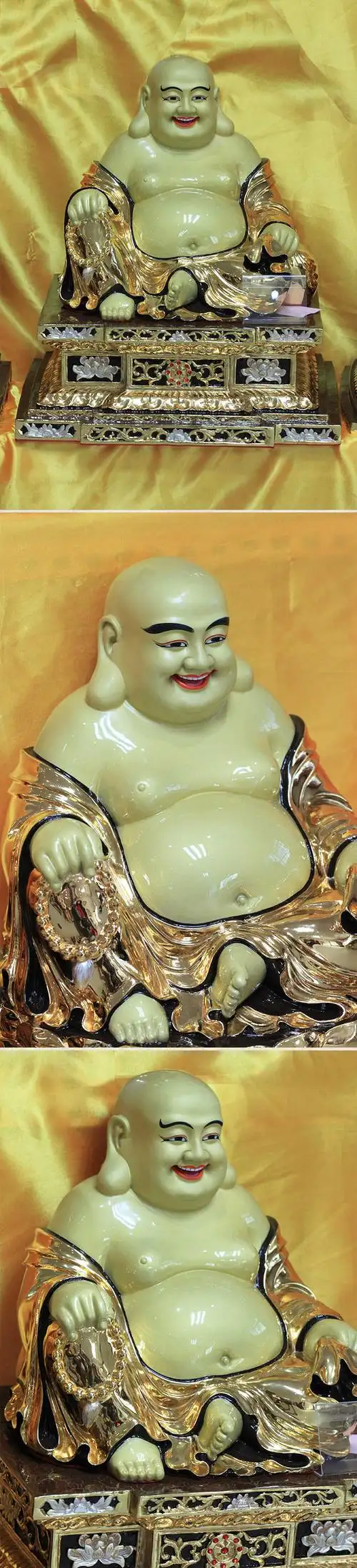 三漫陀台湾佛堂纯铜鎏金开口笑弥勒佛佛像弥勒菩萨金刚底座多种规格