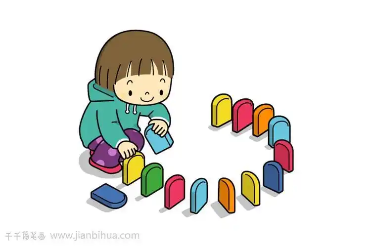 玩积木的小朋友简笔画可爱积木简笔画画法教程玩积木的小女孩简笔画
