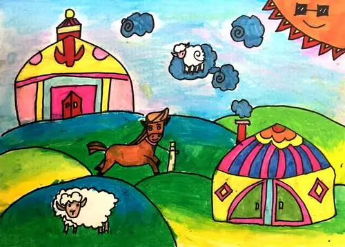 少儿书画作品-《蒙古草原》/儿童书画作品《蒙古草原》欣赏_中国少儿