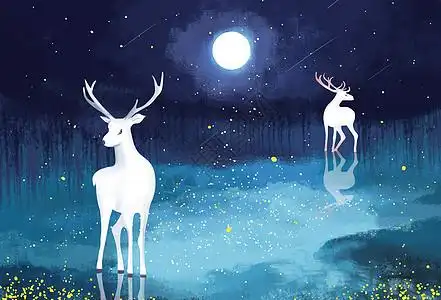 手绘欧式星空鹿图片素材