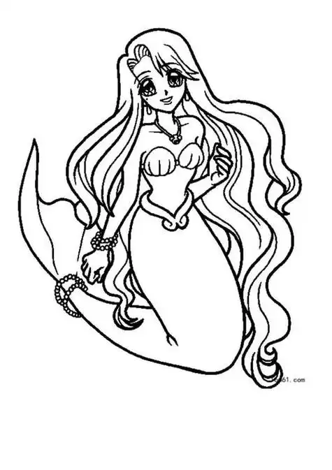 儿童画 动漫人物美人鱼动漫美人鱼铅笔画美人鱼填色画卡通美人鱼简笔