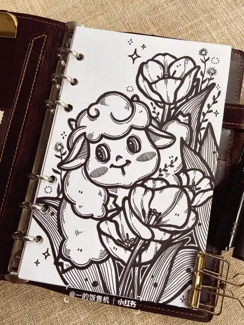 丽琦纸笔:记号笔 针管笔#插画  #绘画过程  #针管笔手绘  #线稿 #线描