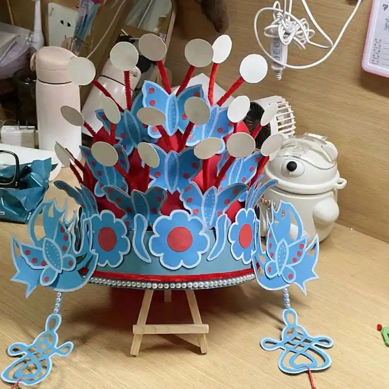 手工头饰73 民俗类玩教具,参考找不到同色纸,用蓝色卡纸代替