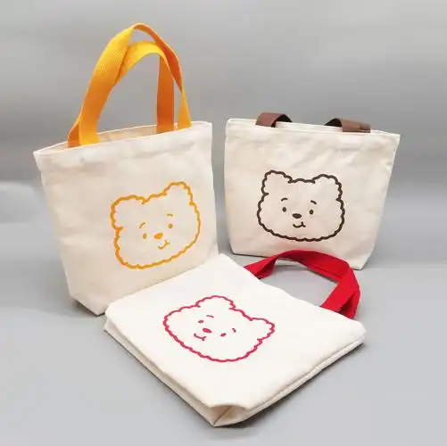 新款卡通小胖熊帆布袋 ins风出口外贸布袋学生外出便当盒手提饭袋-阿
