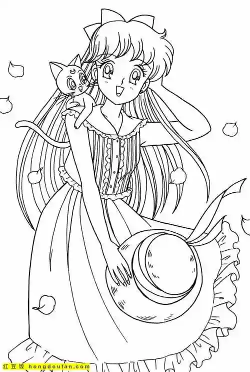 8张充满少女心的可爱多彩的美少女战士公主涂色图片-红豆饭小学生简笔