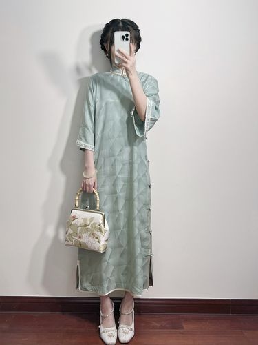 兮言坊 20年代倒大袖 全开襟复古民国宽松旗袍长款 古法平裁