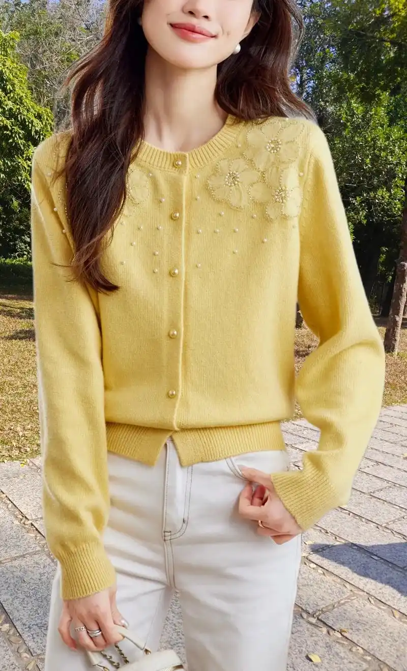 一眼就爱的春季薄款花朵开衫毛衣,太美啦!