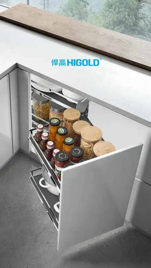 悍高higold厨房橱柜转角拉篮黑钻阻尼小怪物尊贵黑钻篮右开门