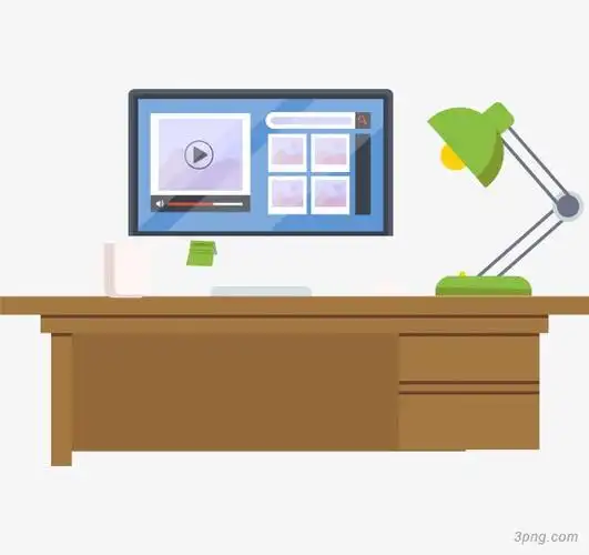 手绘扁平化办公桌png素材透明免抠图片-卡通手绘