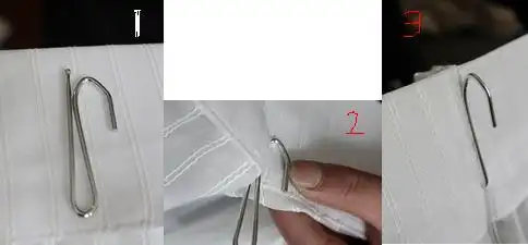 s挂钩的都是捏摺布帘,您直接把钩子直的那根穿进捏摺孔里.