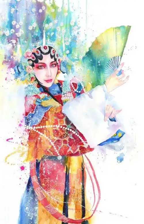 超白大叔京剧人物水彩画(图)