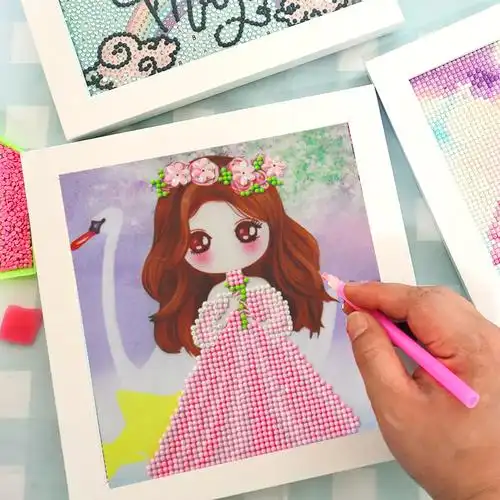 儿童钻石画带框钻石贴画手工diy制作材料包女孩礼物女童贴钻玩具