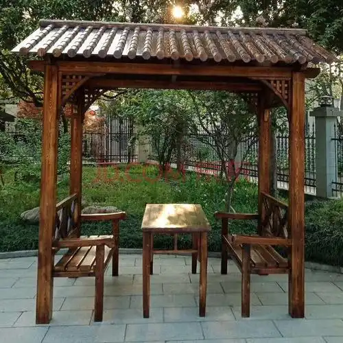 户外花园庭院亭子实木葡萄架简易小别墅木屋休闲亭桌椅防腐木凉亭