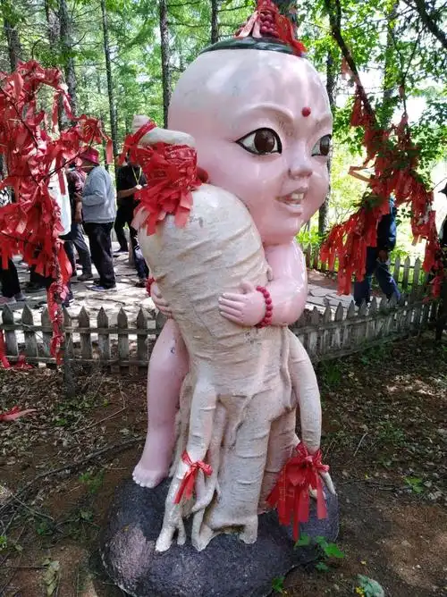 林下参种植基地的人参娃娃塑像.