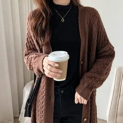 雪米贝奴重磅加厚扭花长袖针织开衫女外套毛衣韩版宽松休闲慵懒外搭中